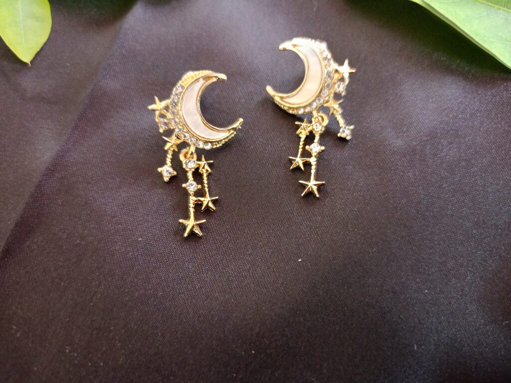 Trending Bright Moon With Hanging Stars Earrings For Women
