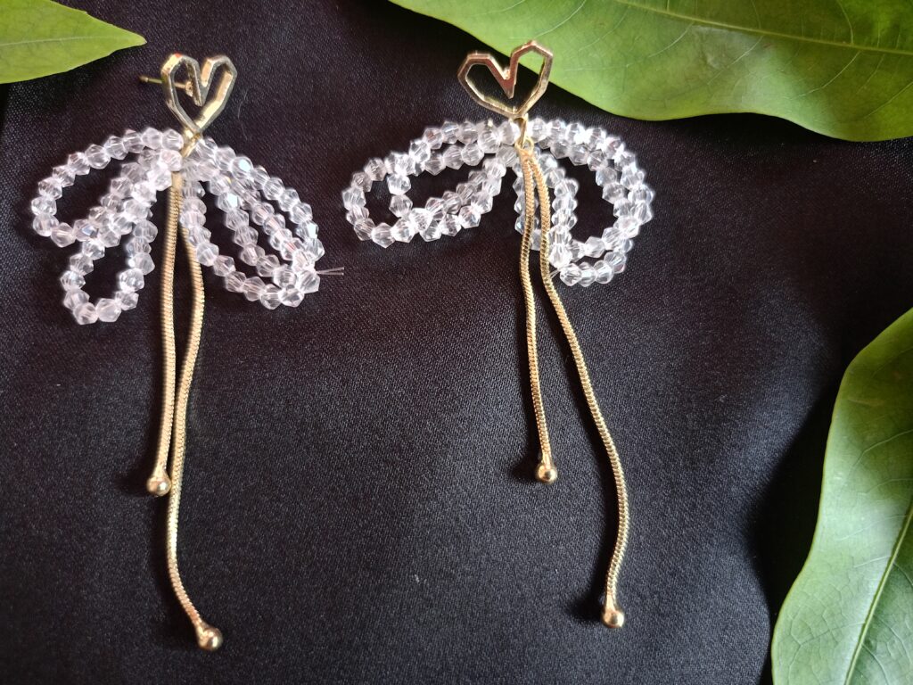 Gorgeous Crystal Bow Chain Drop Earrings For Women