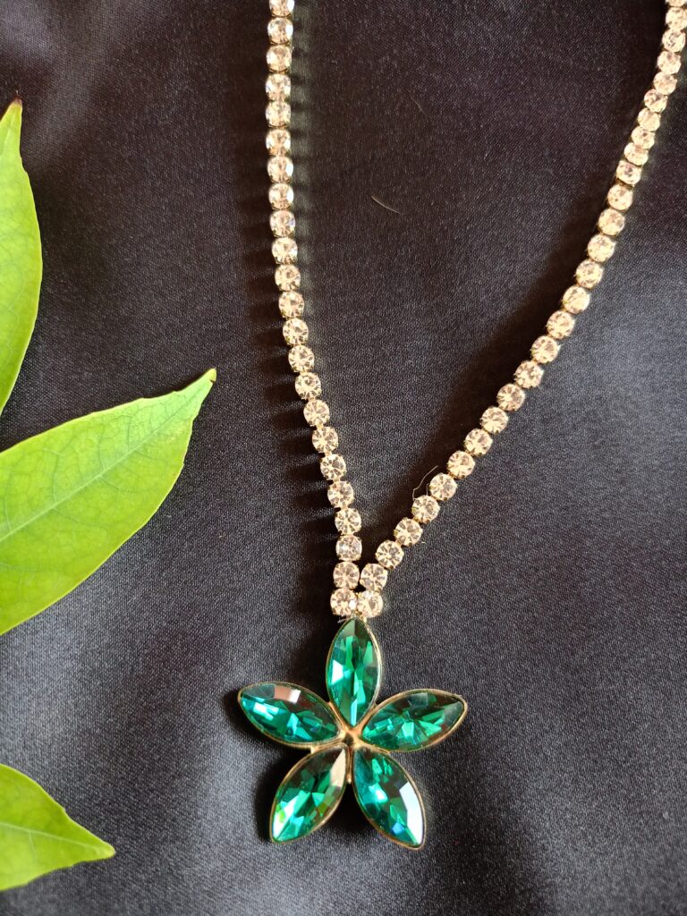 Exclusive Emerald Diamond Necklace, Anti Tarnished.