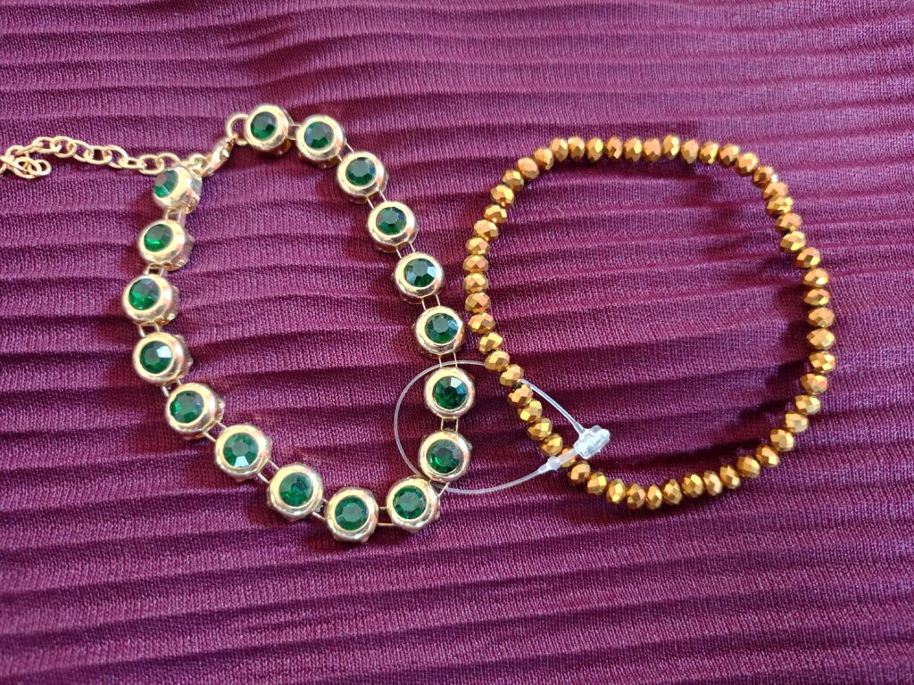 COMBO OF ALLURING EMERALD CRYSTALS & GOLDEN BEADED BRACELETS FOR WOMEN