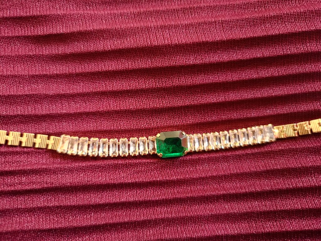 ALLURING PREMIUM EMERALD DIAMONDS CRYSTAL GOLD PLATED BRACELET FOR WOMEN
