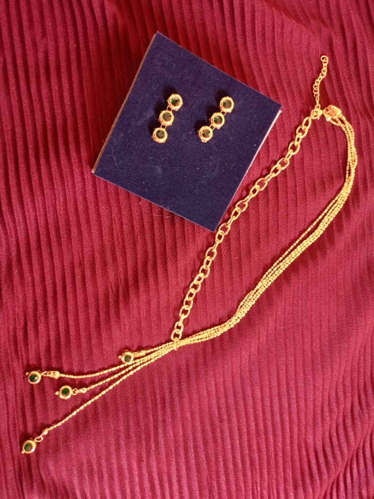 ELEGANTE  EMERALD FOUR LAYERED CHAIN NECKLACE & EARRINGS SET